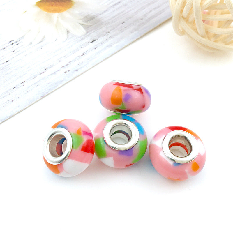Wholesale 50PCS 8x14mm Resin Rainbow Big Hole Beads